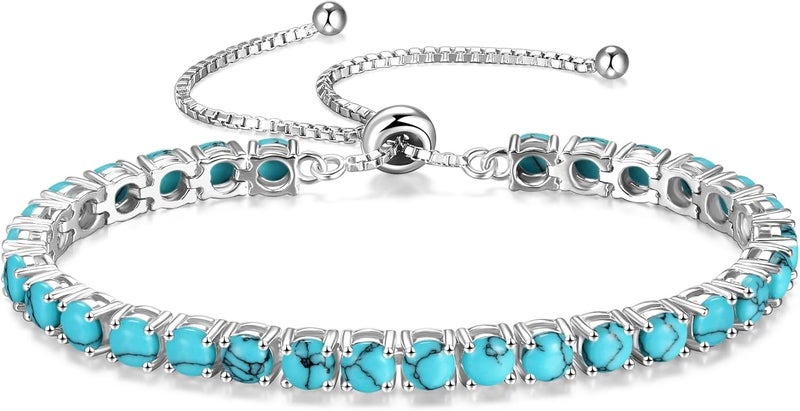 Fancime Birthstone Bracelet Jewelry for Women Sterling Silver Tennis Bracelet Classic Bolo Adjustable Chain Fine Jewelry Anniversary Birthday Gifts for Women Mom Wife Her - Image 1